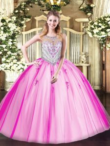 Lilac Zipper Scoop Beading and Appliques Quinceanera Dress Tulle Sleeveless