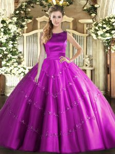Amazing Tulle Sleeveless Floor Length Ball Gown Prom Dress and Appliques