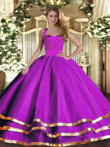 Affordable Purple Lace Up Halter Top Ruffled Layers Quinceanera Dress Tulle Sleeveless