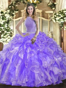 High Class Beading and Ruffles Quinceanera Dress Lavender Lace Up Sleeveless Floor Length