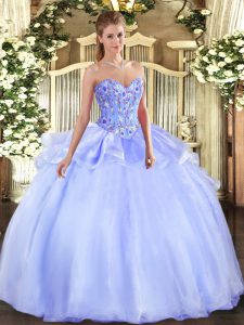 Exceptional Lavender Lace Up Sweetheart Embroidery Quinceanera Dress Organza Sleeveless