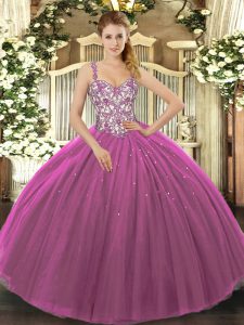Noble Purple 15 Quinceanera Dress Sweet 16 and Quinceanera with Beading and Appliques Straps Sleeveless Lace Up