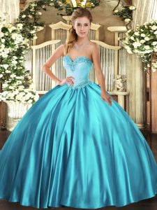 Inexpensive Sweetheart Sleeveless Lace Up Sweet 16 Dresses Teal Satin