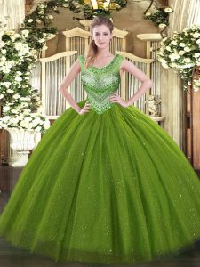 Glorious Olive Green Sweet 16 Dresses Sweet 16 and Quinceanera with Beading Scoop Sleeveless Lace Up