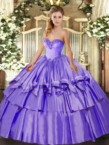 Lavender Organza and Taffeta Lace Up 15 Quinceanera Dress Sleeveless Floor Length Beading and Ruffled Layers