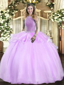 High-neck Sleeveless Organza Quinceanera Dresses Beading Lace Up