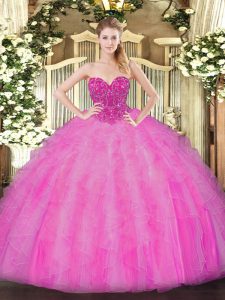 Superior Floor Length Fuchsia Quinceanera Gown Sweetheart Sleeveless Lace Up