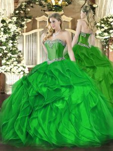 Excellent Sweetheart Sleeveless Lace Up 15th Birthday Dress Green Organza