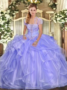 Lavender Strapless Neckline Appliques and Ruffles Ball Gown Prom Dress Sleeveless Lace Up