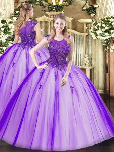 Chic Ball Gowns Sweet 16 Dress Purple Scoop Tulle Sleeveless Floor Length Zipper