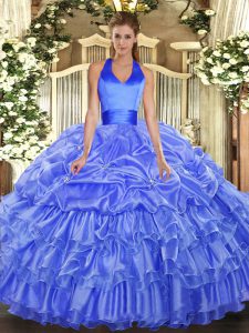 Fitting Organza Sleeveless Floor Length 15 Quinceanera Dress and Ruffled Layers and Pick Ups
