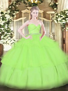 Inexpensive Tulle Zipper Sweetheart Sleeveless Floor Length Sweet 16 Dresses Beading and Lace and Ruffled Layers