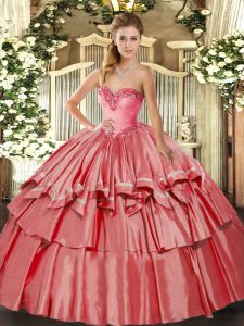 Decent Sleeveless Lace Up Floor Length Beading and Ruffled Layers Ball Gown Prom Dress