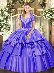 Customized Purple Ball Gowns Sweetheart Sleeveless Organza and Taffeta Floor Length Lace Up Beading and Ruffled Layers Quinceanera Gowns