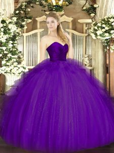 New Style Purple Zipper Quince Ball Gowns Ruffles Sleeveless Floor Length