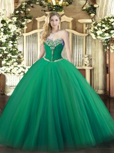 Sleeveless Floor Length Beading Lace Up Sweet 16 Dress with Turquoise