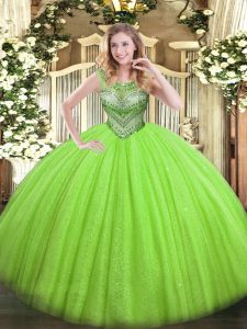 Scoop Sleeveless Tulle and Sequined Sweet 16 Quinceanera Dress Beading Lace Up