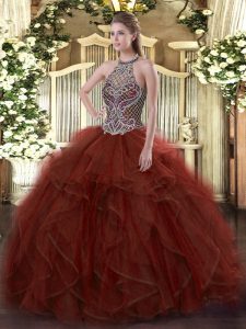 Floor Length Lace Up Sweet 16 Quinceanera Dress Rust Red for Sweet 16 and Quinceanera with Beading and Ruffles