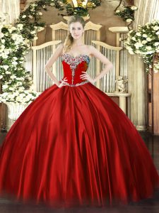 Floor Length Lace Up Ball Gown Prom Dress Wine Red for Military Ball and Sweet 16 and Quinceanera with Beading