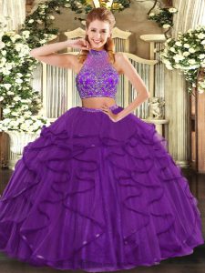 Sexy Tulle Sleeveless Floor Length 15 Quinceanera Dress and Beading and Ruffled Layers