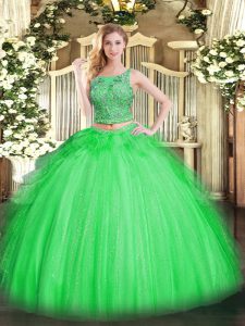Scoop Neckline Beading and Ruffles Quince Ball Gowns Sleeveless Lace Up