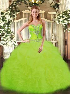 Cheap Yellow Green Sleeveless Organza Lace Up Quinceanera Gowns for Sweet 16 and Quinceanera