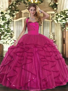 Gorgeous Fuchsia Sleeveless Tulle Lace Up 15th Birthday Dress for Military Ball and Sweet 16 and Quinceanera