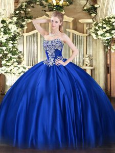 Royal Blue Sleeveless Floor Length Beading Lace Up Quinceanera Dress