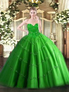 Decent Green Sweetheart Lace Up Appliques Quince Ball Gowns Sleeveless