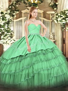 Green Zipper Sweetheart Beading and Lace and Embroidery and Ruffled Layers Sweet 16 Dresses Organza and Taffeta Sleeveless