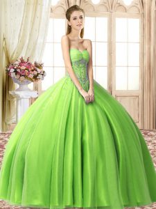 Modest Lace Up Quinceanera Gowns Beading Sleeveless Floor Length