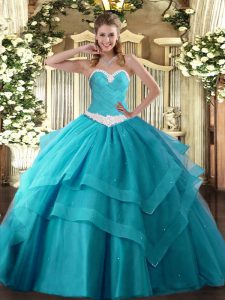 Best Selling Floor Length Ball Gowns Sleeveless Teal Quinceanera Dresses Lace Up