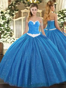 Sleeveless Lace Up Floor Length Appliques 15th Birthday Dress