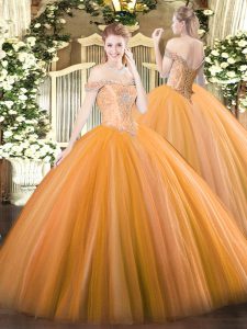 Orange Sleeveless Beading Floor Length Quinceanera Gowns