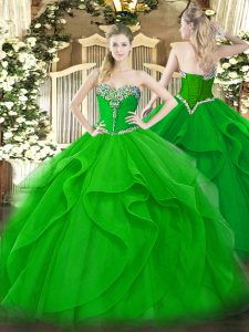 Ball Gowns Quince Ball Gowns Green Sweetheart Tulle Sleeveless Floor Length Lace Up
