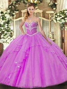 Custom Fit Lilac Sweetheart Neckline Beading and Ruffles Sweet 16 Quinceanera Dress Sleeveless Lace Up