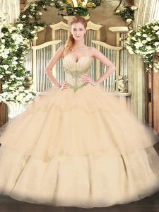 Floor Length Champagne Sweet 16 Dresses Sweetheart Sleeveless Lace Up