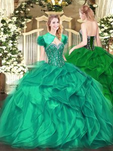 Lovely Turquoise Sleeveless Organza Lace Up Sweet 16 Quinceanera Dress for Military Ball and Sweet 16 and Quinceanera