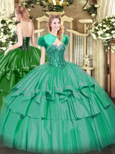Turquoise Ball Gowns Sweetheart Sleeveless Organza and Taffeta Floor Length Lace Up Beading and Ruffled Layers Quinceanera Gown