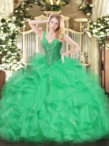 Affordable Floor Length Ball Gowns Sleeveless Green 15th Birthday Dress Lace Up