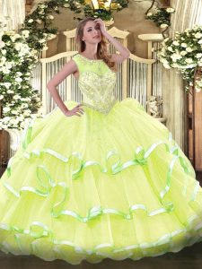 Vintage Floor Length Ball Gowns Sleeveless Yellow Green Sweet 16 Dress Lace Up