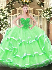 Clearance Apple Green Sleeveless Organza Lace Up Quinceanera Gowns for Military Ball and Sweet 16 and Quinceanera