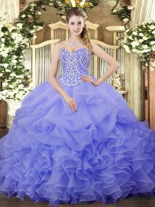 Fine Lavender Sleeveless Organza Lace Up 15th Birthday Dress for Military Ball and Sweet 16 and Quinceanera