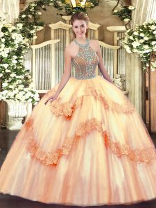 Glittering Sleeveless Beading and Appliques Lace Up Vestidos de Quinceanera
