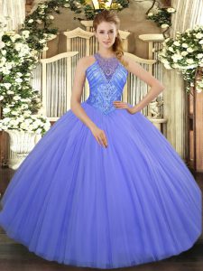 Lavender Sleeveless Tulle Lace Up 15 Quinceanera Dress for Military Ball and Sweet 16 and Quinceanera