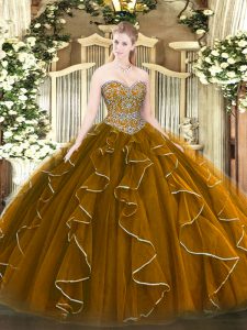 Glamorous Sweetheart Sleeveless Lace Up 15 Quinceanera Dress Brown Tulle
