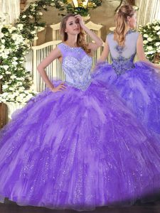 Colorful Lavender Organza Zipper Sweet 16 Dress Sleeveless Floor Length Beading and Ruffles