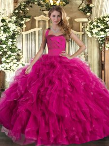 Glorious Tulle Sleeveless Floor Length Quince Ball Gowns and Ruffles