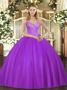 New Style Eggplant Purple Sleeveless Tulle Lace Up Ball Gown Prom Dress for Military Ball and Sweet 16 and Quinceanera