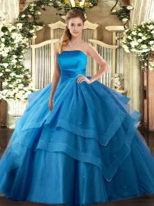 Glorious Baby Blue Strapless Neckline Ruffled Layers 15 Quinceanera Dress Sleeveless Lace Up